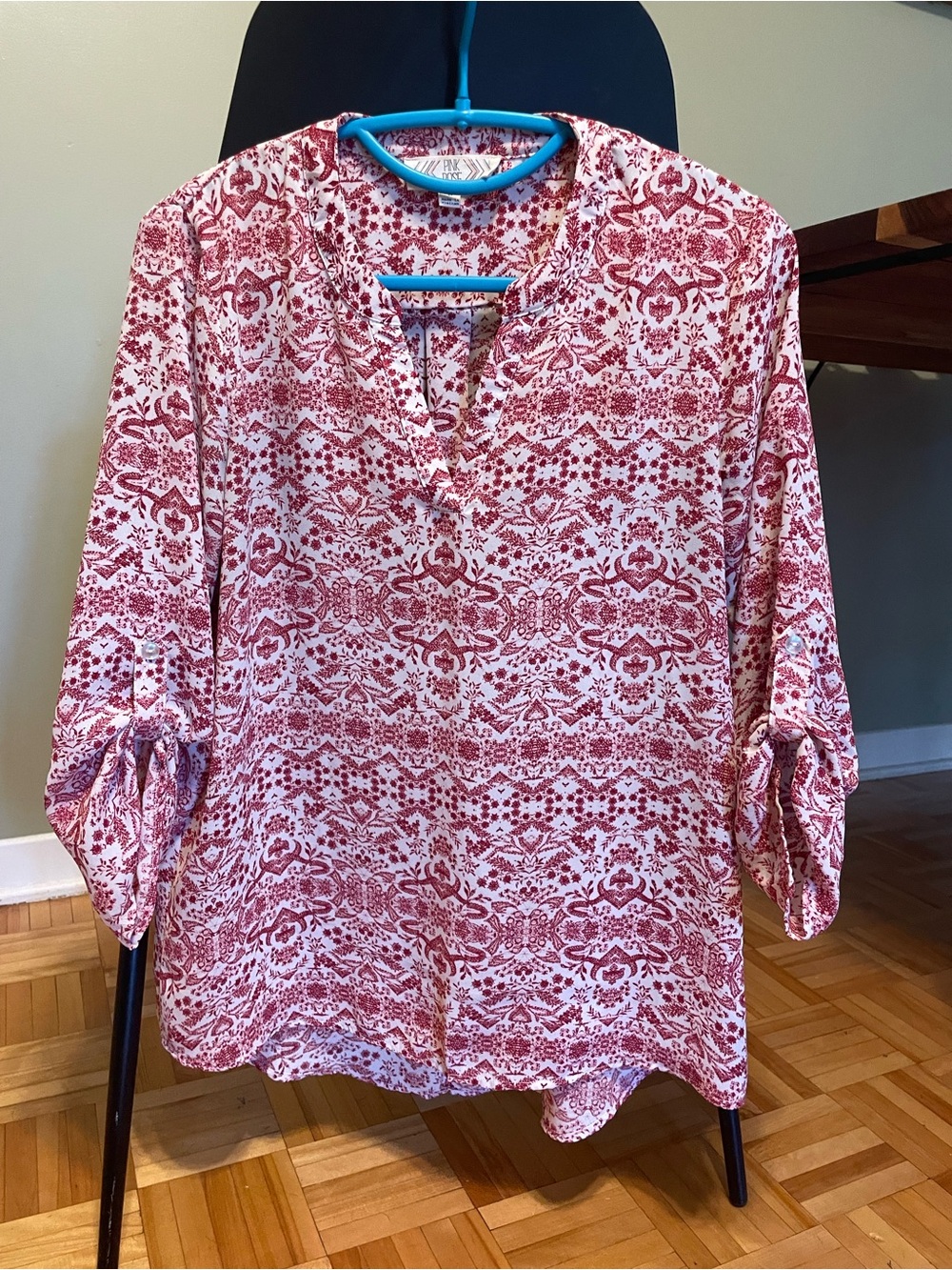 Pink Rose Red & White Printed V-Neck Tunic